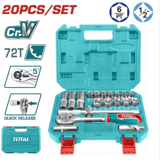 Caisse à Douille 1/2″ 20pcs TOTAL THT121201 – Cliquet Pro