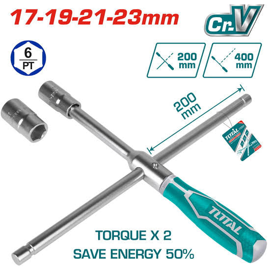 Clé En Croix pour pneue Rapide 17*19*21*23mm Avec Pochette TOTAL | THTRCW40231