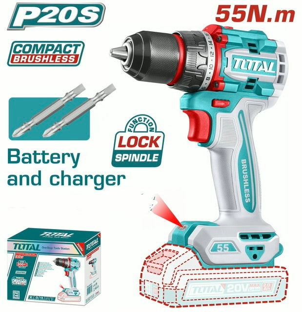 Visseuse 20v brushless mandrin acier avec une batterie 2amp et un chargeur