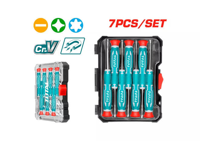 Jeu de tournevis de précision +/- Torx 7 pièces TOTAL | THT250726