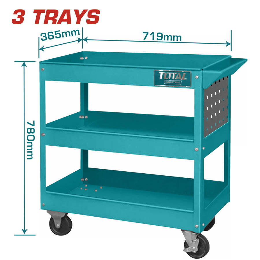 Chariot a outils professionnel pour atelier en roulements et 3 etages TOTAL THPTC301