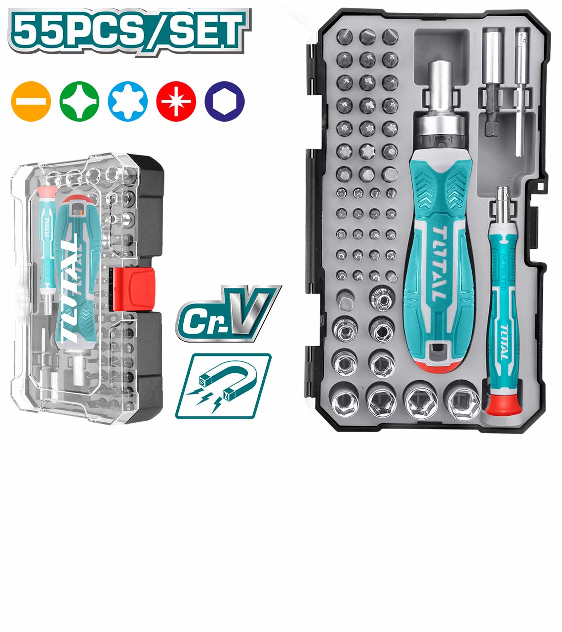 Jeu d'embouts et douilles avec Tournevis 55Pcs TOTAL | TACSD30556