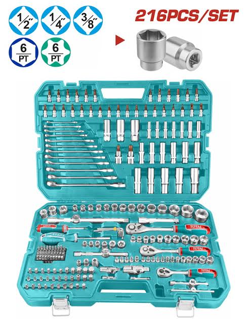 Caisse à outils clés et douilles et embouts 1/4" 1/2" 3/8“ 216 pcs TOTAL | THKTHP22166