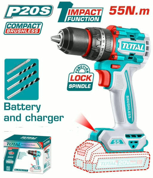 Visseuse 20v brushless a percussion mandrin acier avec une batterie 2amp et un chargeur