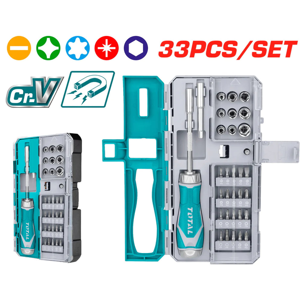 Jeu De Tournevis À Cliquet 33pcs TOTAL TACSD30336