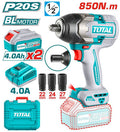 Clé À Chocs boulloneuse Sans Fil TOTAL 20V 850Nm 2 Batteries 4amp et chargeur TIWLI2085