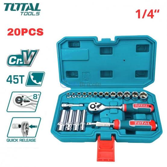 Caisse a douilles en CR-V 1/4" 6PT 4-14mm 20Pcs TOTAL | THT141201