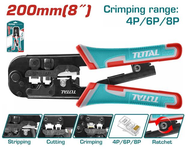 Pince à sertir modulaire 200mm (8") (4,6,8P) TOTAL TMPCN5468R