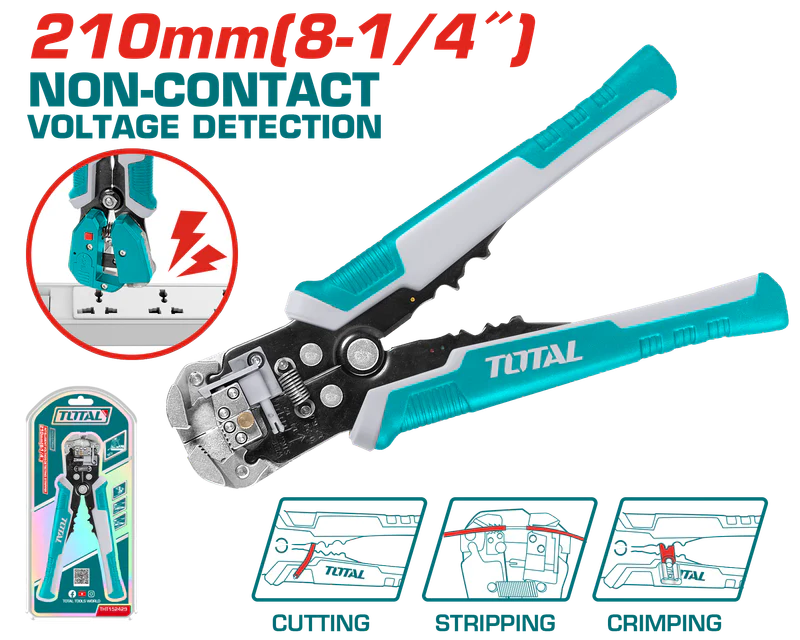 Pince à dénuder auto + testeur de tension 0,2 à 6 mm² TOTAL THT152429