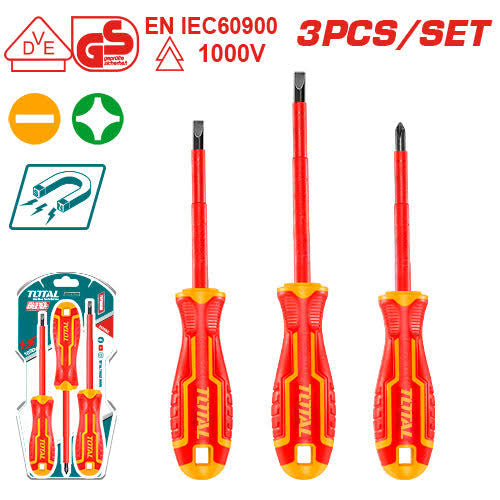 Jeu de tournevis 1000v isolé Phillips et plat 3 Pcs PH2 100/125mm TOTAL | THTIS036