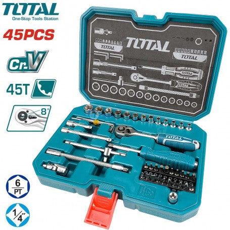 Caisse a douilles et embouts en CR-V 1/4" 6PT 45Pcs TOTAL | THT141451