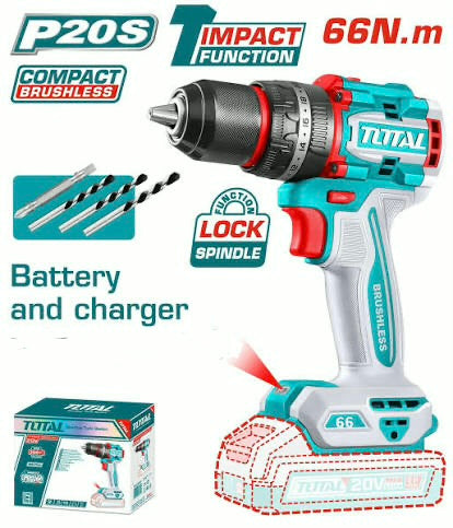 Visseuse 20v brushless avec percussion 66nm mandrin acier / avec une batterie 2amp et un chargeur