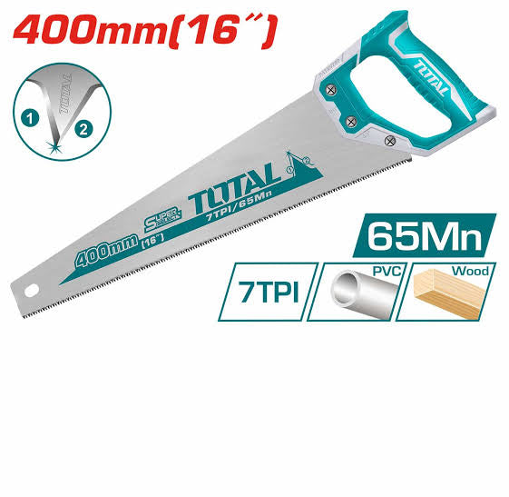 Scie à main PVC et Bois 400mm 7dents par pouce epaisseur 0.9mm TOTAL | THT55400