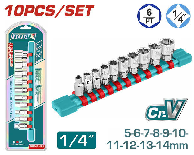Jeu de 10 douilles 1/4" 5-14 mm TOTAL THT1411023