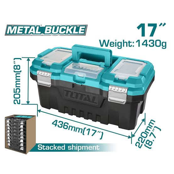 Boîte à outils en plastique 436 x 205 x 220mm 2boucle métalique TOTAL | TPBX0172